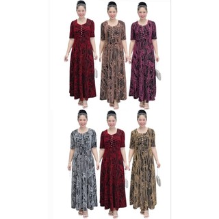 Đầm dạ hội trung niên dự tiệc cổ vuông đính nút xếp ly vải kim tuyến nhũ kim sa co giãn cho mẹ, Đầm trung niên dự tiệc