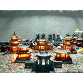 Bộ Nhà 9 Món lắp sẵn đèn, phụ kiện trang trí tiểu cảnh, non bộ, bể cá