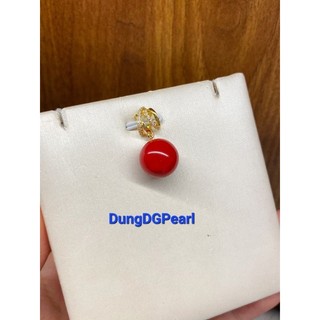 Mặt dây chuyền bạc san hô đỏ tự nhiên tròn đều nguyên khối 12ly rất sang trọng
