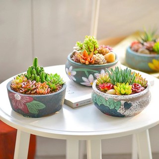 Chậu Trồng Sen Đá Đất Nung 15x6cm Họa Tiết Giả Cổ Mẫu Mới - Chậu Cây Mini Trồng Xương Rồng Cây Cảnh Làm Tiểu Cảnh Deror