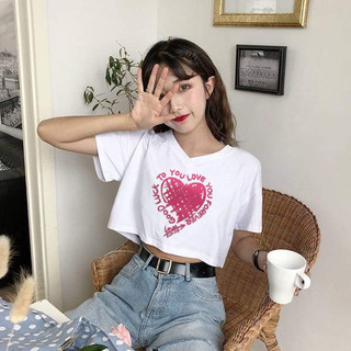Áo croptop in hình 3d Cun Boutique .Áo thun nữ cồ tim cotton in hình dễ thương