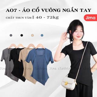 Áo Thun Tăm Hàn Cổ Vuông Ngắn Tay - Top Sơ Mi, Áo, Áo Kiểu Nữ - A07