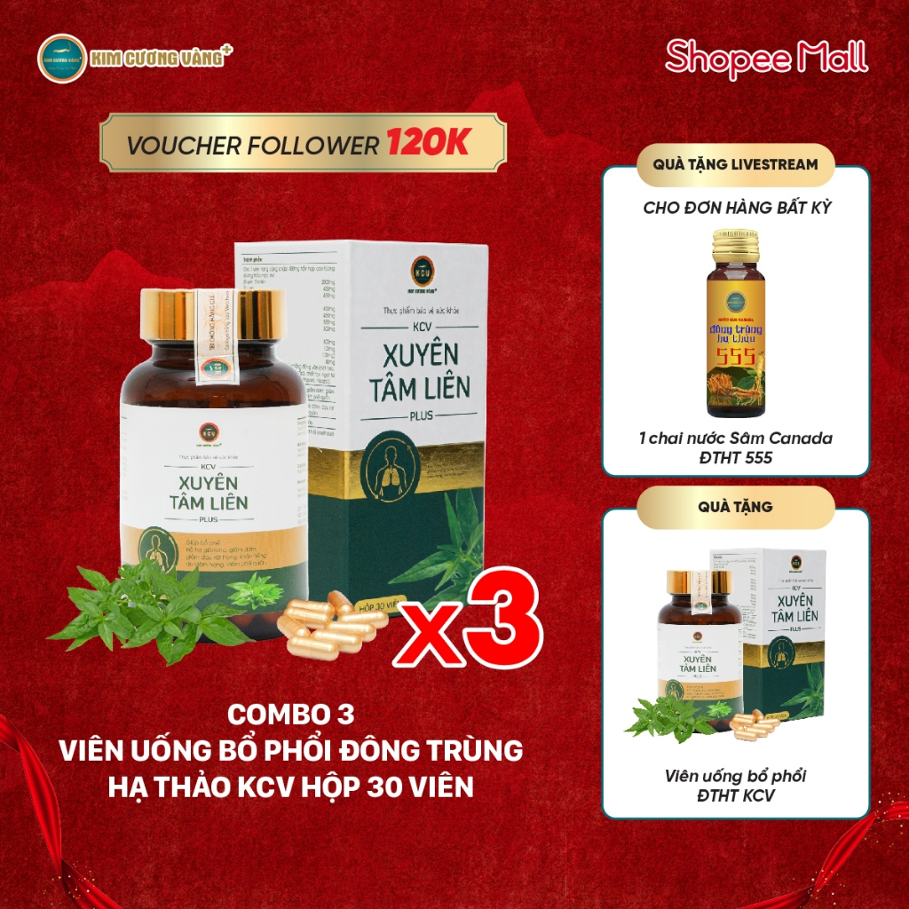 Combo 3 Hộp Xuyên Tâm Liên Kim Cương Vàng - Tặng 1 Hộp