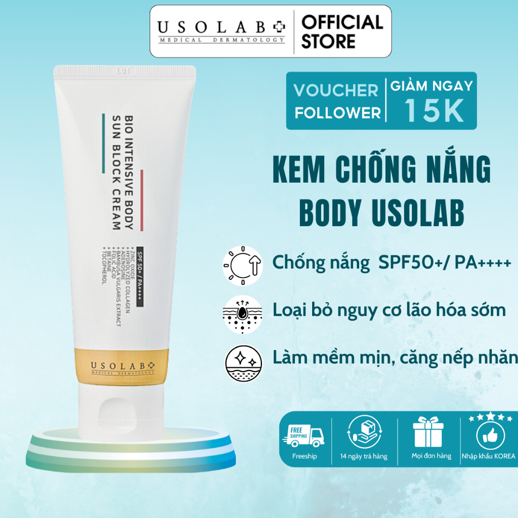 Kem chống nắng vật lý Usolab Bio Intensive Body Sun Block Cream nâng tone da nhẹ nhàng 120ml