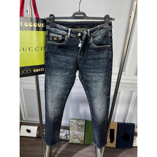 Quần jean nam xanh đậm cao cấp BoBoMen hàng đẹp co giãn ống côn bó màu mới mài nhé cào xước