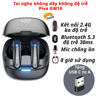 Tai nghe Gaming không dây Piva GW10 chơi game không độ trễ - Tai nghe không dây kết nối kép Bluetooth và Receiver 2.4GHz