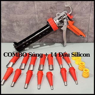 Súng Bắn Keo Silicone Bằng hợp Kim Cao Cấp Và 14  Vòi Keo Silicone, Dụng Cụ Bơm Keo Silicone