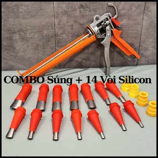 Súng Bắn Keo Silicone Bằng Thép Bền Bỉ Và 14 Đầu Vòi Silicon, Dụng Cụ Bơm Keo Silicone, Súng Silicon Tự Ngắt