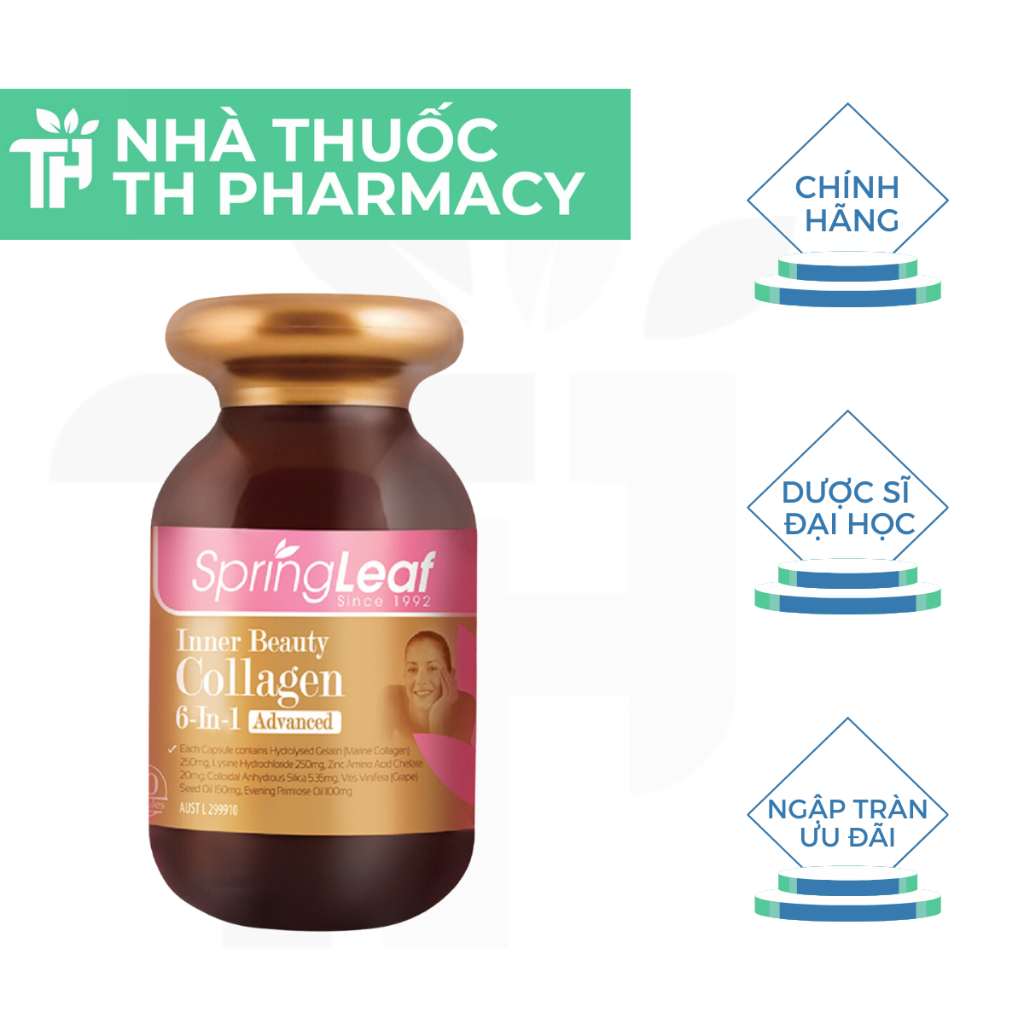Viên uống SpringLeaf Inner Beauty Collagen 6-in-1 Advanced hỗ trợ làm đẹp 90 viên TH Pharmacy