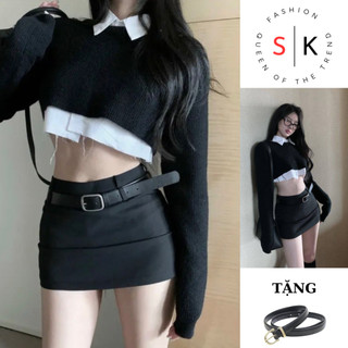 Chân Váy Chữ A Đẹp, Chân Váy Ngắn Ôm Body Hàn Quốc, Tây Âu Chất Tuyết Mưa Tặng Kèm Thắt Lưng có Quần Bảo Hộ 99-SK