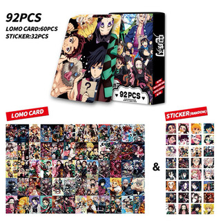 Bộ 60 lomo card Kimetsu no Yaiba Demon Slayer + 32 Sticker anime Thanh guom diet quy