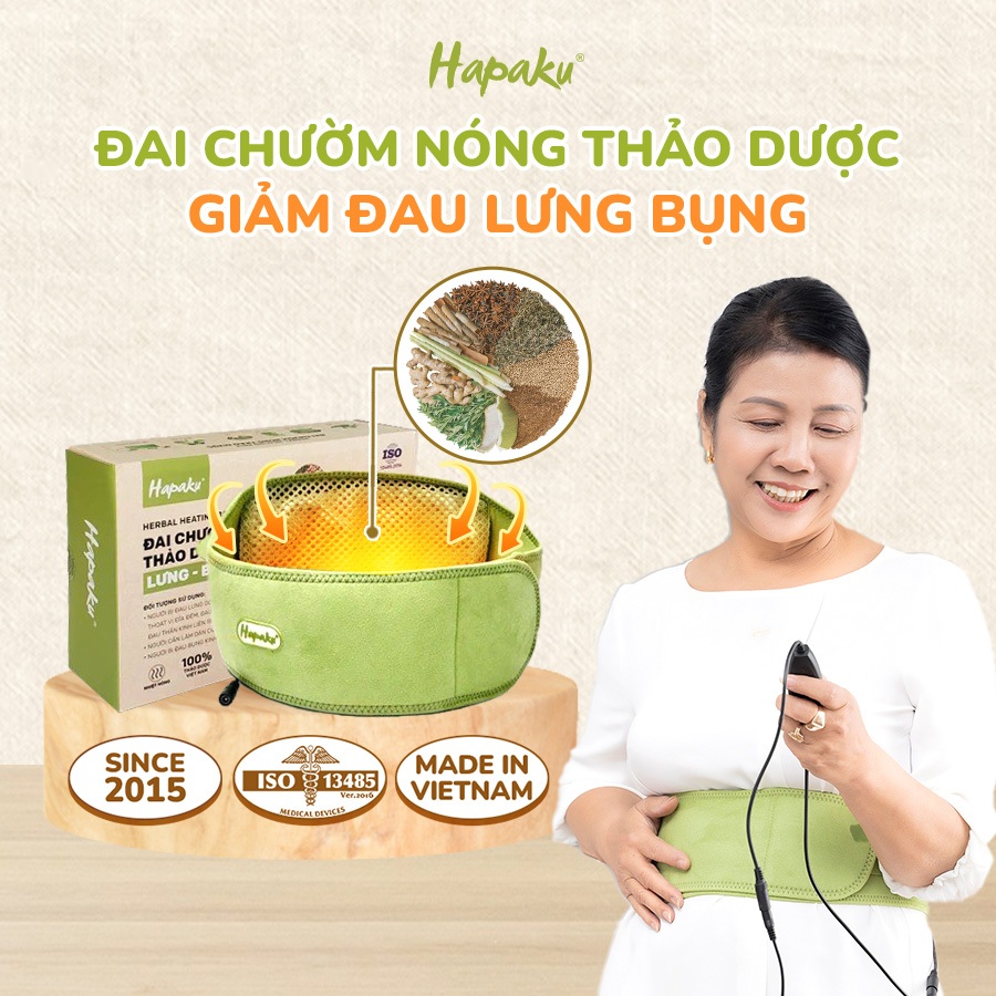 Đai Chườm Thảo Dược Hapaku Giảm Nhức Mỏi Lưng Hông, Giảm Đau Bụng Kinh Làm Nóng Bằng Điện