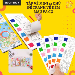 Tập vẽ mini 12 chủ đề tranh vẽ kèm màu + tặng cọ