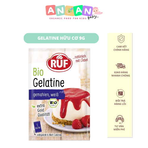 Bột Gelatin Hữu Cơ Làm Thạch Rau Câu, Kẹo Dẻo Cho Bé Ruf 9g, AnAn baby