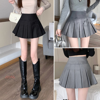 Chân Váy Ngắn Đính Nơ Coquette Đẹp, Chân Váy Xếp Ly Xòe Hàn Quốc Chất Tuyết Mưa Cao Cấp Có Quần Trong Màu Xám - SK12