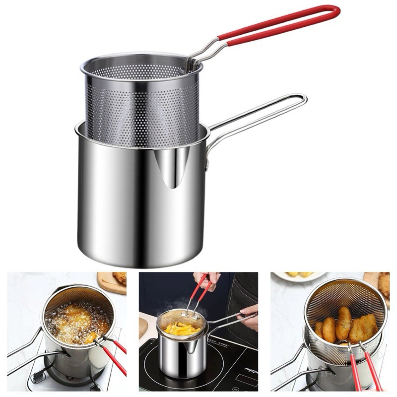#Nồi chiên nhúng ngập dầu mini, chiên khoai tây chiên, trần bún, hủ tiếu, luộc, nấu bằng inox 304