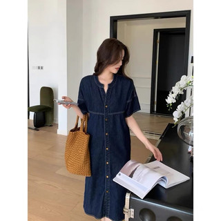 Đầm denim suông nút gài form rộng (ảnh thật/ có sẵn)