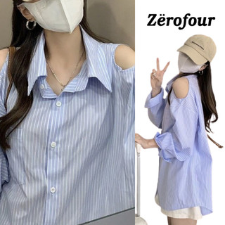 Áo sơ mi nữ khoét tay bánh bèo , Áo sơ mi kiểu basic tay bồng form thụng rộng hottrend Hàn Quốc Zerofour_vn