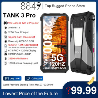 Điện thoại 8849 tank 3 pro(máy chiếu 100 lumens, 120hz, ram 32gb/36gb, rom 512gb,pin 23800mah, sạc nhanh 120w, 5g)