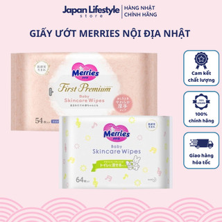 Khăn Giấy Uớt MERRIES Cao Cấp FIRTS PREMIUM Cho Bé Nội Địa Nhật 54 Tờ, 64 Tờ Tan Trong Nước - SAKUKO