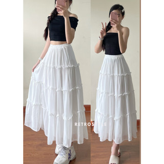 (ảnh thật) Chân váy voan phối bèo dáng dài có lót trong - Retrostyle- CVxoe201_Trang_P5K2
