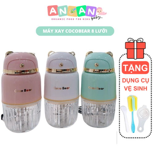 Máy Xay Coco Bear 8 Lưỡi Xay Đồ Ăn Dặm Cho Bé, Xay Rau Củ, Thịt, Máy Xay Cocobear Mini Cối Thủy Tinh 300ml