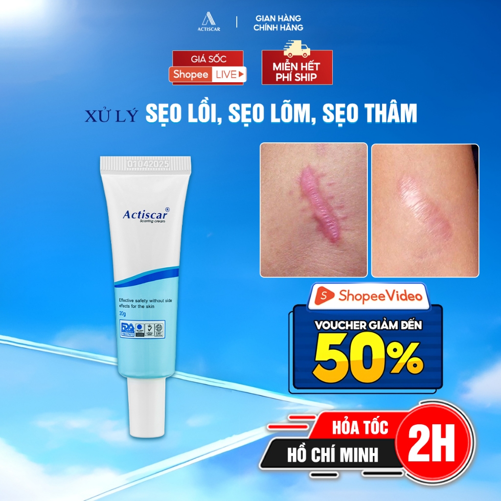 Kem sẹo Actiscar 20g mờ sẹo lồi, sẹo lõm, sẹo mụn, sẹo thâm an toàn cho da chiết xuất thiên nhiên