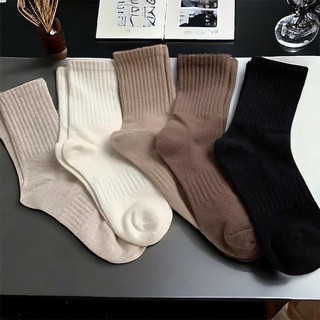 Combo 5 đôi tất vớ bắp chân nam nữ vân dọc màu trơn coton mềm mịn thời trang