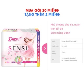 Băng vệ sinh diana sensi siêu mỏng có cánh, không cánh, gói 8/20 miếng, bvs diana sensi khô thoáng
