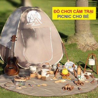 Đồ chơi cắm trại camping kèm lều và dụng cụ nấu ăn dã ngoại picnic ngoài trời tại nhà cho bé, quà tặng sinh nhật