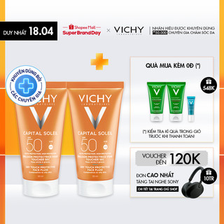 Bộ 2 kem chống nắng không gây nhờn rít Vichy Ideal Soleil Dry Touch SPF 50 Chống Tia UVA + UVB 50ml
