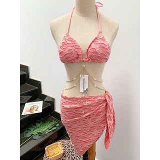 Set bikini hồng phối đá 3 mảnh