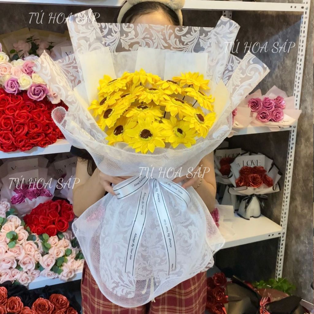 Bó hoa hướng dương 15,10 bông, hoa sáp dành để chụp kỉ yếu, tốt nghiệp
