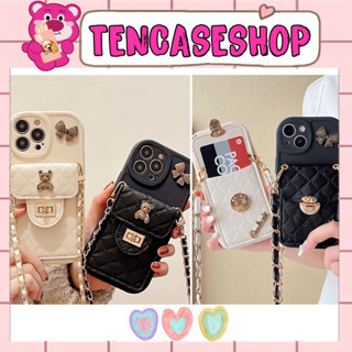 [ HÀNG SẴN HCM ] Ốp lưng ip TPU VIỀN THANG kèm túi đeo chéo vân da khoá dây xích dài kèm charm kim loại-TENCASESHOP[688]