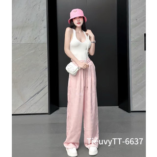 Quần dài lụa ống suông cao cấp ống rộng họa tiết chữ min min v120