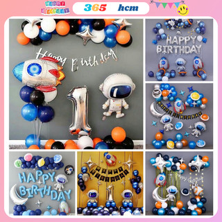 Set bong bóng trang trí sinh nhật happy birthday chủ đề phi hành gia cho bé