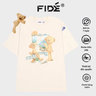 Áo thun FIDE TEEDY phông cotton unisex nam nữ form rộng cổ tròn áo đính gấu - AT60(TẶNG KÈM GẤU)