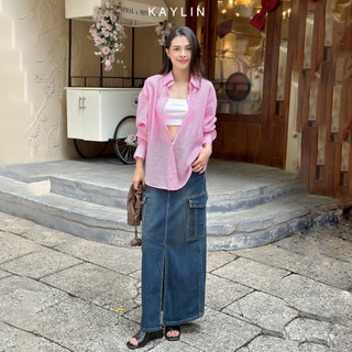 Chân váy jean KAYLIN dáng dài phối túi hộp chất vải denim dầy dặn phong cách retro - N2211