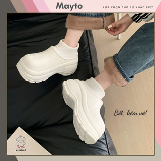  Giày Boot nữ cổ thấp đế cao 6 cm  XIXITIAO  kèm lót lông giả vớ phong cách basic Mayto CS-61 