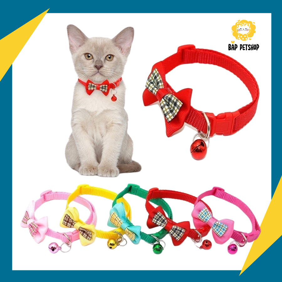 Vòng Cổ Kèm Nơ Có Chuông cho mèo có thể điều chỉnh từ 19-32CM [16 loại]