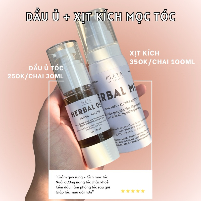 COMBO DƯỠNG TÓC CLETA ORGANIC (dầu ủ + xịt kích mọc tóc)