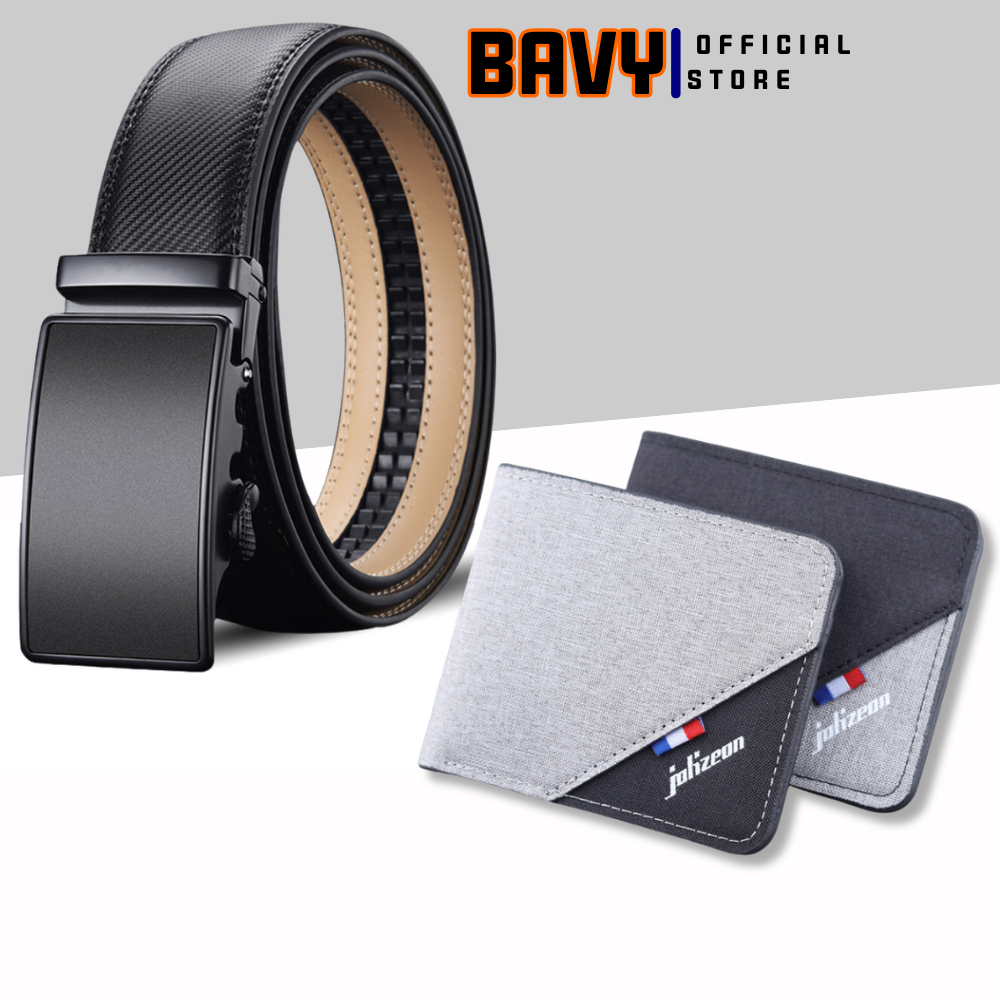 Combo ví + thắt lưng nam Ba Vy FASHION cao cấp làm quà tặng thắt lưng da và ví vải thời trang 2 màu 