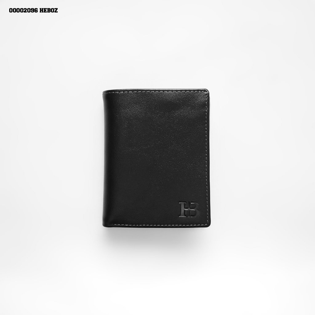 Ví da đứng Heboz đen 01, bóp nam gập đôi - 00002096