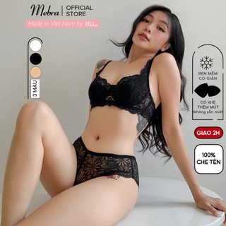 Bộ quần áo lót ren đen có gọng không mút viền ren ngực gợi cảm gom ngực quần tam giác không viền may Mebra BST 2024