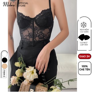 Áo bra corset ren nữ có gọng nâng có kèm mút lắp rời cup chéo có 3 xương chống cuộn tạo eo cá tính gợi cảm Mebra