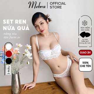  Set đồ lót ren nữ trắng áo cup ngang nửa quả có gọng quần lót cánh tiên gợi cảm thiết kế Mebra