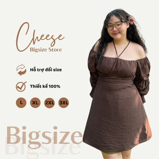 Váy, đầm dài tay nâu nhún ngực cổ vuông tay bồng [56kg-85kg] đũi Thái dành cho nữ Bigsize [CB09]