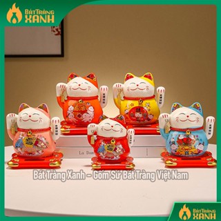 Mèo Thần Tài Vẫy Tay năng lượng mặt trời Gốm sứ, Mèo thần tài Maneki Neko, giá rẻ nhất, tại Xưởng, Mèo may mắn