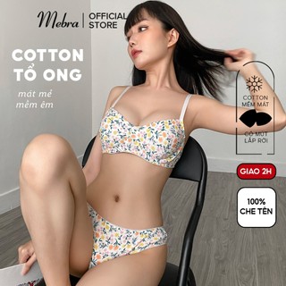  Bộ đồ lót cotton nữ có gọng nâng có khe thêm mút rời mát mẻ hoa nhiệt đới dễ thương Mebra