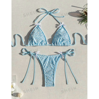 Set bikini 2 mảnh buộc nơ hoạ tiết hoa